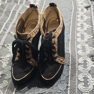 Privileged Black and Cheetah Lace Up Boots